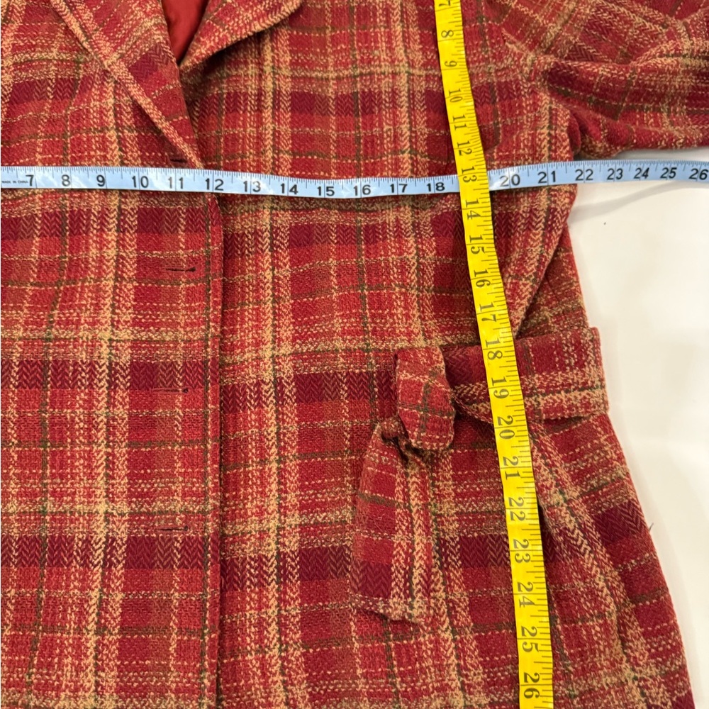 Liz Sport VINTAGE Plaid Red Women's Jacket with belt wool blend in size 14 - Picture 10 of 11